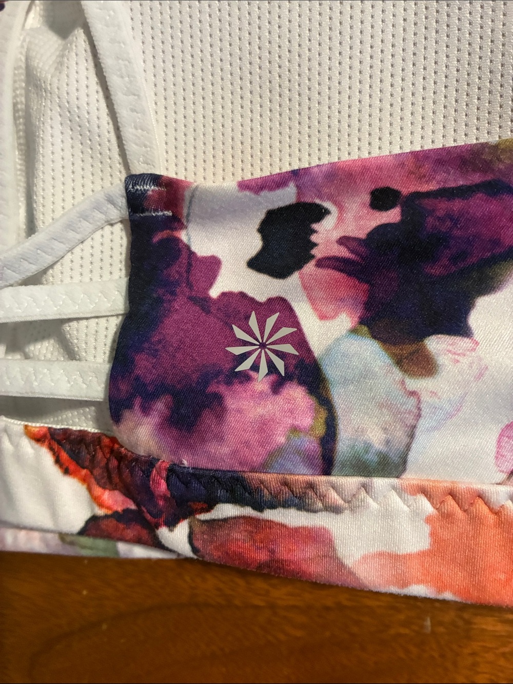 Athleta Floral Watercolor Strappy Sports Bra in White, Purple, Pink, Navy - Picture 4 of 5